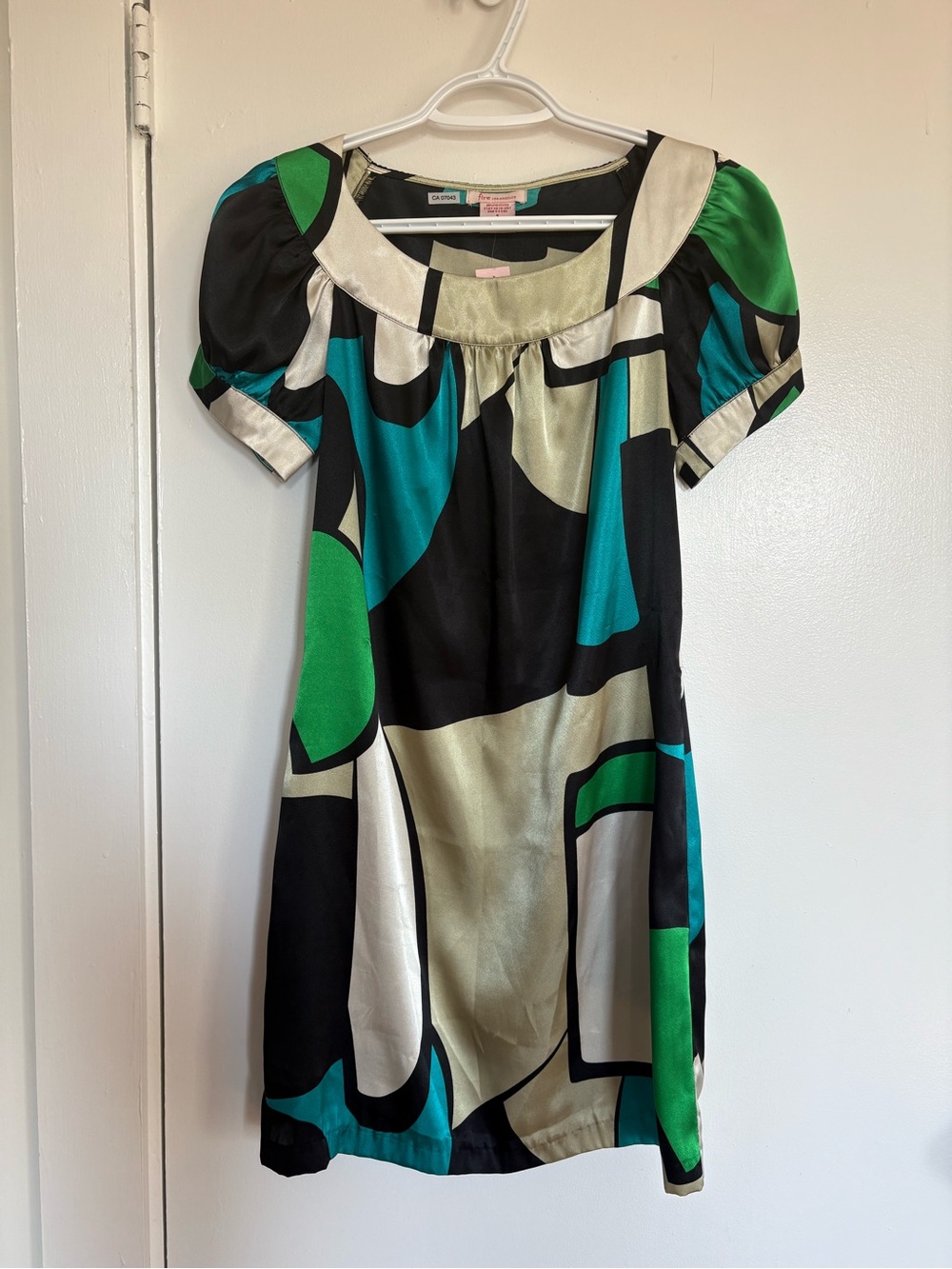 Fire Los Angeles Abstract Mini Dress in Green, Teal, Black, Cream